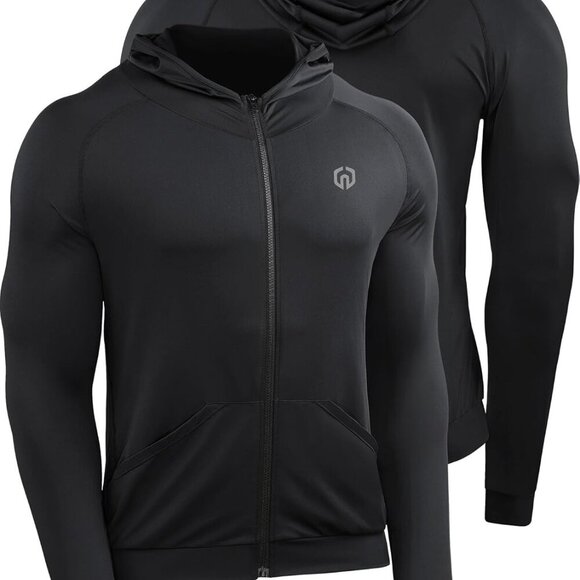 Men's Black Full-Zip Hooded Athletic Jacket, Medium, Lightweight, Breathable, Ve - Picture 6 of 6